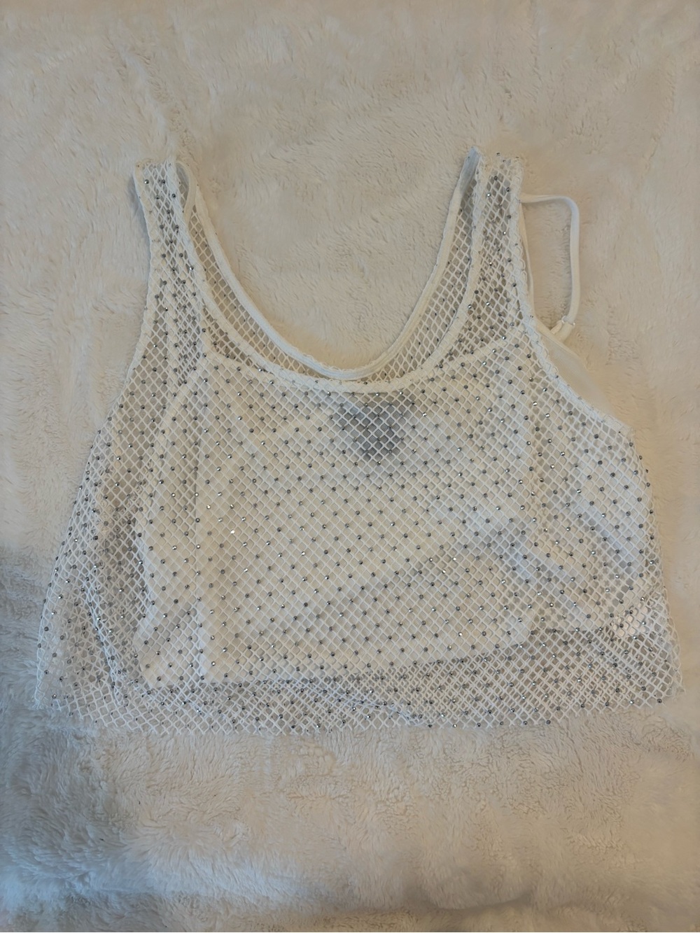 Sincerely Jules White Sequined Mesh Cropped Tank